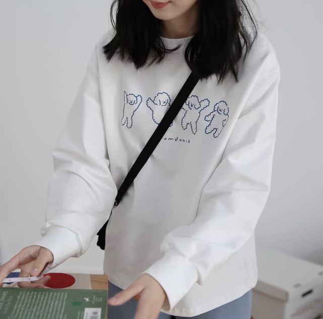 Áo thun dài tay xuông in hình chó cute - ẢNH THẬT