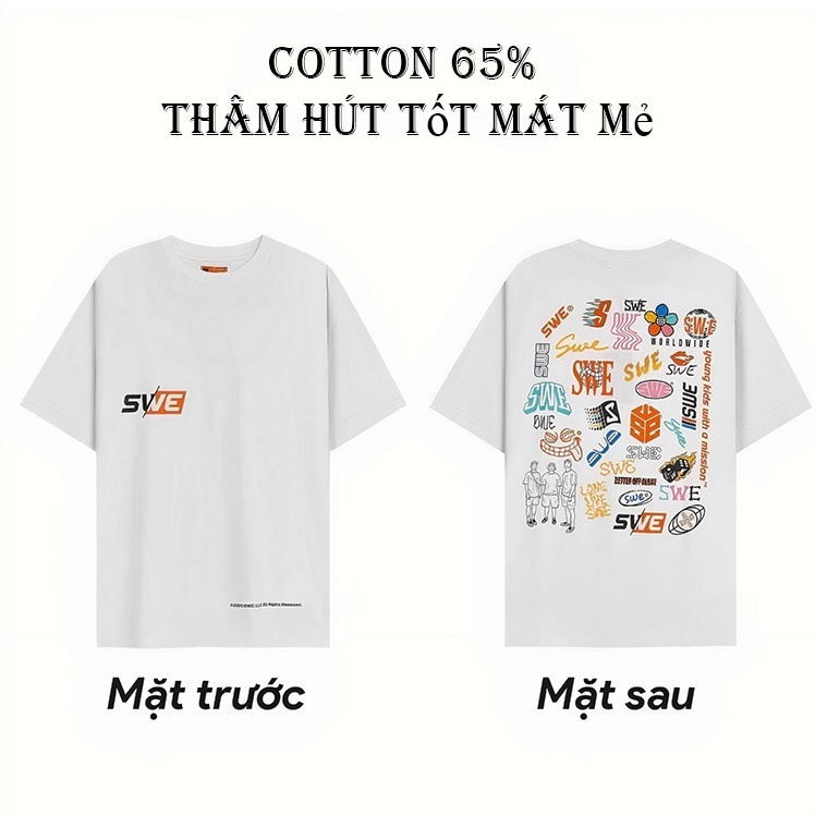Áo Thun Tay Lỡ SWE Nam Nữ Unisex Form Rộng Chất Vải Cotton Áo Phông Tay Lỡ Cổ Tròn | BigBuy360 - bigbuy360.vn