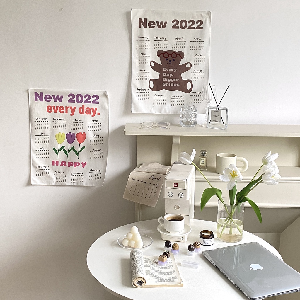 Lịch treo tường năm 2022 bằng vải họa tiết hoạt hình phong cách Hàn Quốc dễ thương