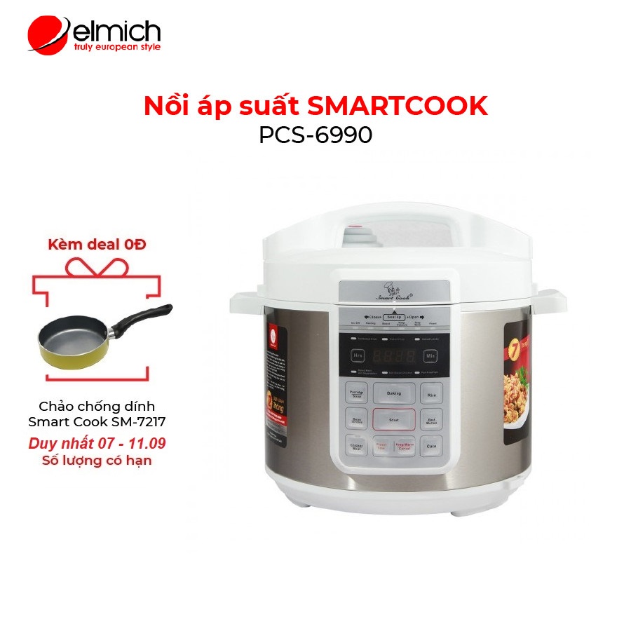 [Mã 99ELSALE hoàn 7% xu đơn 300K] Nồi áp suất điện tử cao cấp 7 chức năng 5L Smartcook PCS-6990