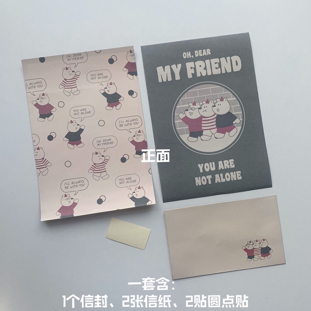 Bộ phong bì nhãn dán viết thư tình in hình chú gấu lãng mạn đáng yêu