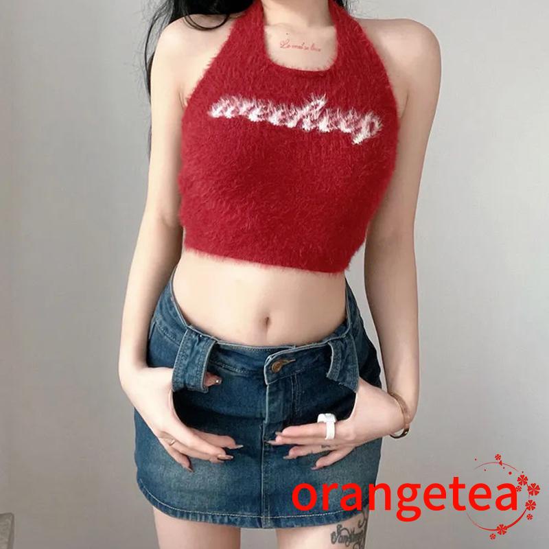 Áo Nữ Không Tay Cổ Yếm In Chữ Thời Trang
