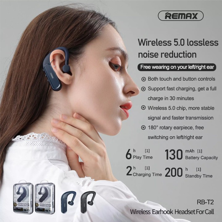 [Mã BMLTA50 giảm 10% đơn 99K] Tai nghe Bluetooth móc tai cảm ứng Remax RB-T2