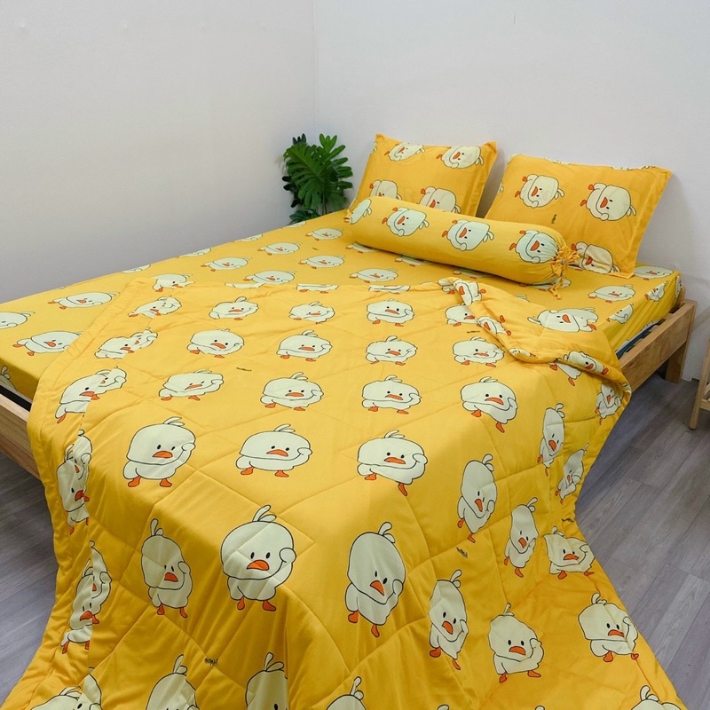 Bộ Ga Thun Hàn, bộ ga gối thun hàn quốc Mẫu Vịt siêu kute