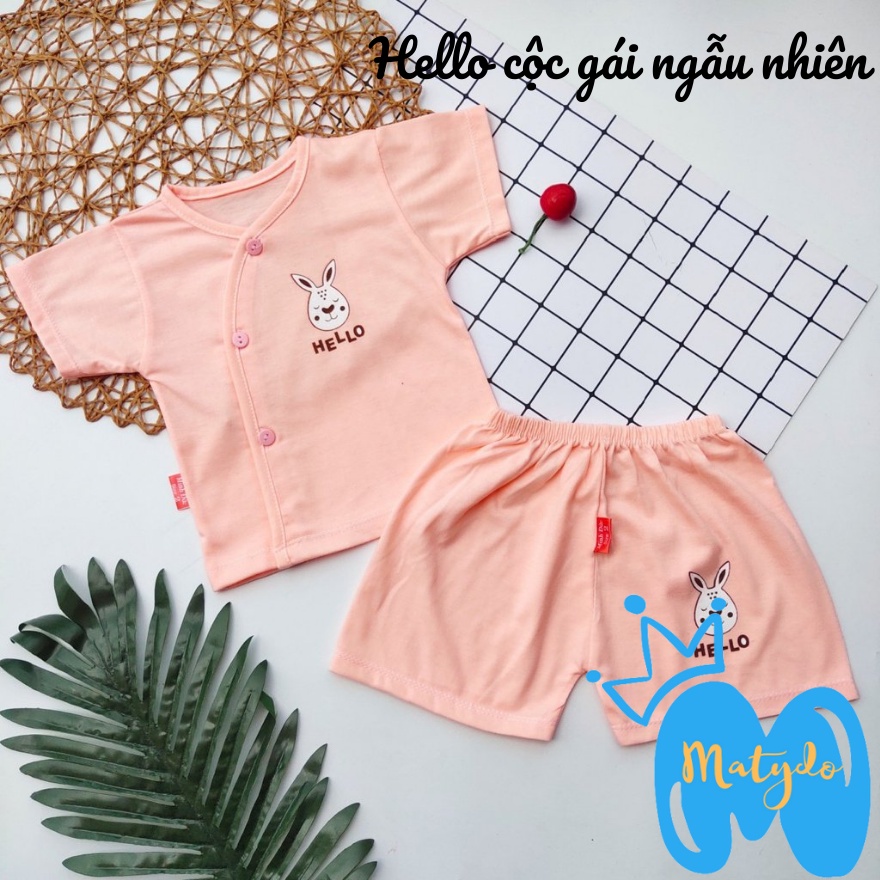 Quần áo sơ sinh ngắn tay cho bé trai bé gái mùa hè giá rẻ đồ sơ sinh cho bé HELLO cộc cúc chéo