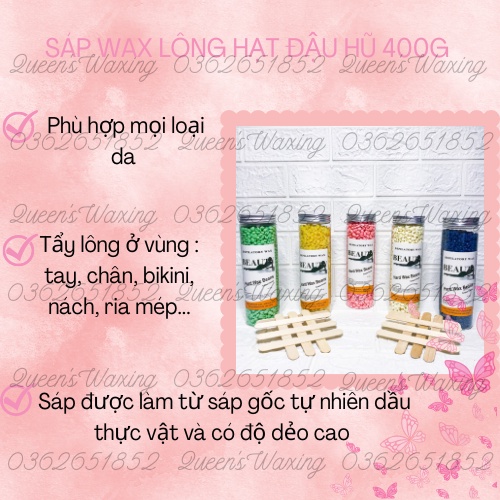 [ Sáp hũ 400g ] Sáp wax lông cao cấp nhập khẩu siêu bám lông phân loại màu + tặng que gỗ