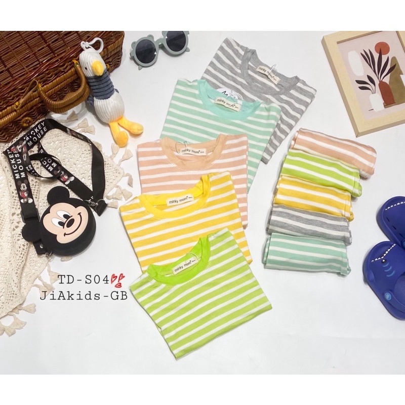 NT075 Bộ đồ dài tay thun lạnh trơn Minky Mom hoạ tiết kẻ sọc dệt cho bé