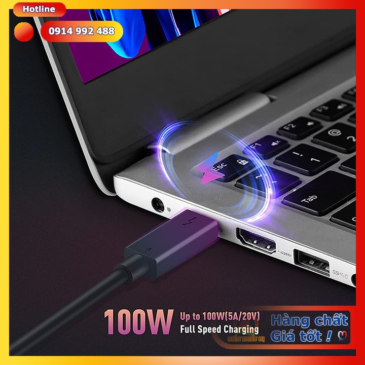 Cáp Thunderbolt 4 Male to Male dài 2M tốc độ 40GB hình ảnh 8K sạc nhanh 5A/100W PD