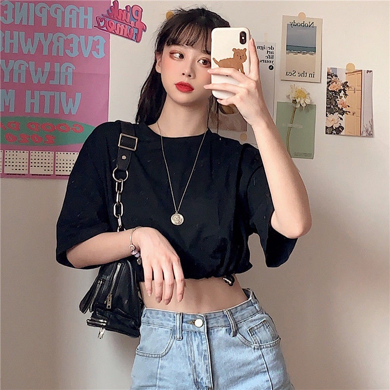 Áo croptop nữ tay ngắn cạp cao Hàn Quốc áo thun JL-TX-33