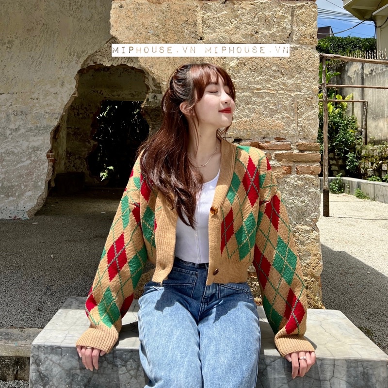 Áo khoác Cardigan len hoạ tiết Trám phong cách Âu mỹ, Hàn Quốc - M006