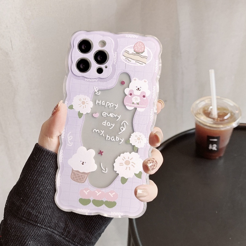 Ốp Điện Thoại Mềm Trong Suốt Họa Tiết Gấu Viền Lượn Sóng Cho IPhone 13 12 11 Pro XS Max X XR 6 7 8 Plus