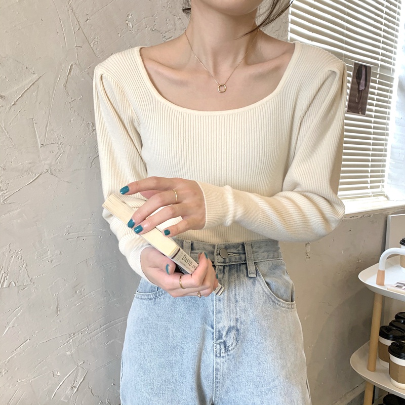 Áo dệt kim ZHELIHANGFEI tay dài dáng ôm quyến rũ trẻ trung phong cách Pháp