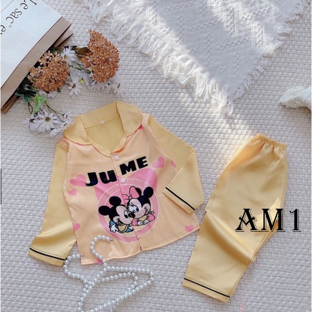 (10-20kg) Đồ Bộ Bé Gái Mặc Nhà dài tay cao cấp Pijama Lụa Cao Cấp Cho Bé TB141
