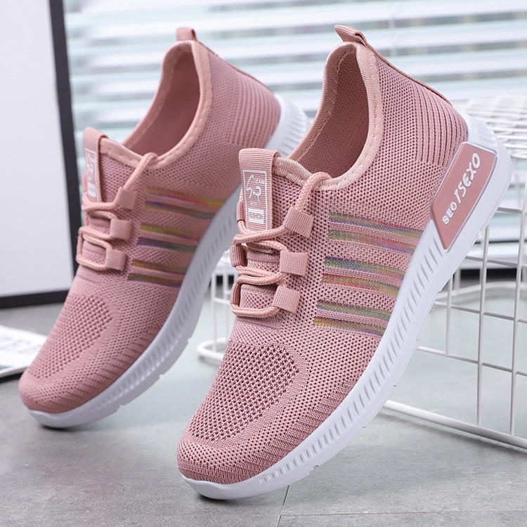 ( hồng+đen)Giày thể thao sneaker nữVIDEOvải thoáng khí phối viền 7 màu TSEXO