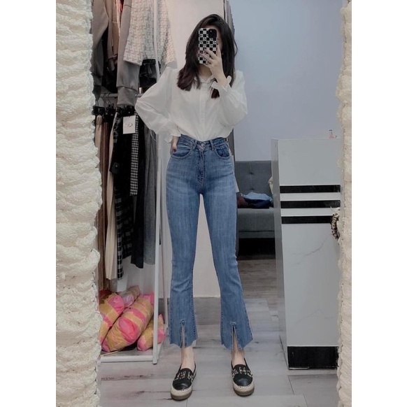 Quần jean loe xẻ gấu co dãn xinh xắn