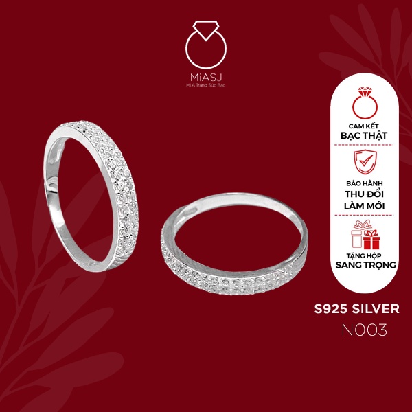 Nhẫn nữ bạc Ý S925 MiASJ N003 bản mỏng đính đá full nhẹ nhàng, nữ tính