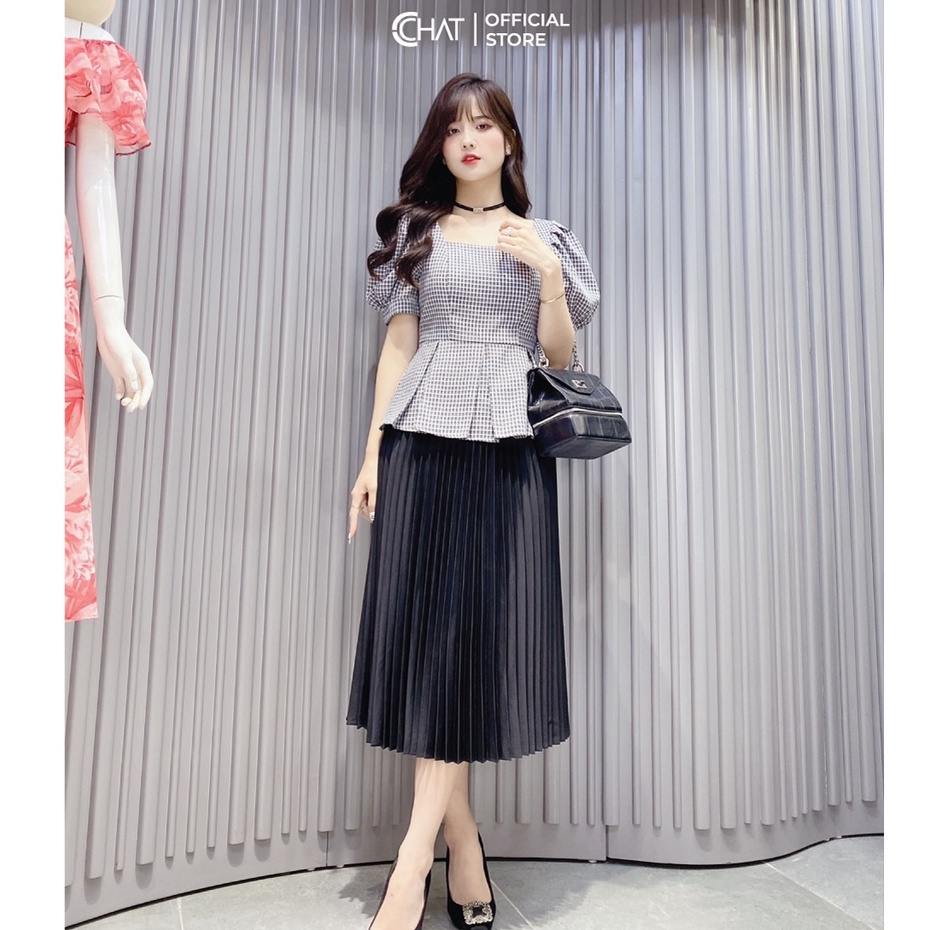 Áo Sơ Mi Nữ 𝐂𝐂𝐇𝐀𝐓 Cổ Vuông Kiểu Tà Peplum Cao Cấp Dáng Suông Phong Cách Trẻ Trung 12ANS5005PT
