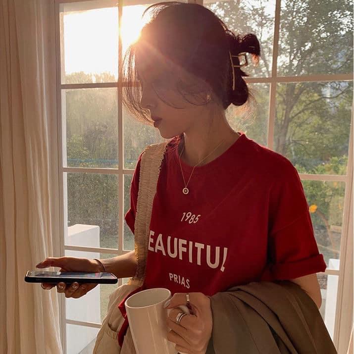 Áo Phông Nữ Hoạ tiết chữ Beatiful Chất Cotton Sài Gòn Loại 1 Thoáng Mát, Thấm Hút Mồ Hôi - Seolah Fashion