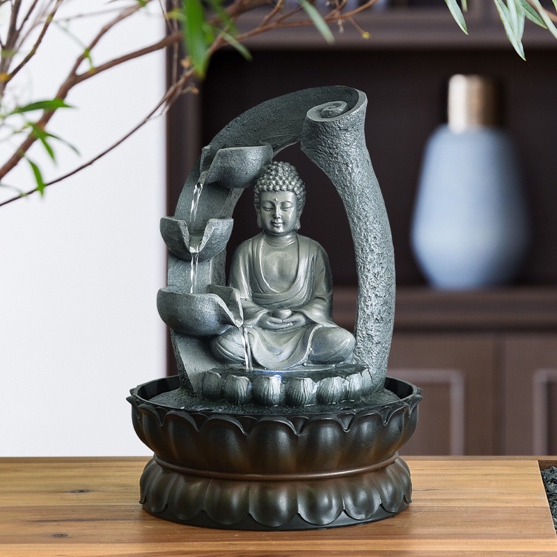 Thác nước phong thuỷ để bàn phật toạ thiền đài sen