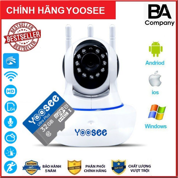 ( RẺ NHẤT TOÀN QUỐC BH 60 THÁNG ) Camera IP YooSee 3R 360°Tiếng Việt Và Thẻ Nhớ 32Gb Yoosee Chuyên Dụng