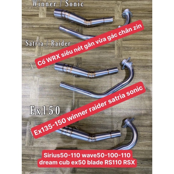 Cổ pô 2 khúc form WRX inox xịn gắn ex sirius dream cub winner sonic raider satria...