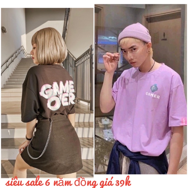 [áo thun xả hàng] Áo thun nam nữ form rộng game over