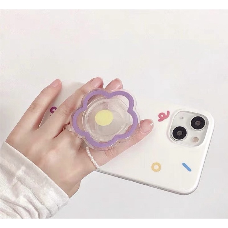 Ốp lưng iphone nền trắng kem kèm pop hoa tím