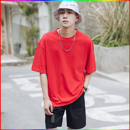 ÁO THUN TAY LỠ TRƠN OVERSIZE DÁNG RỘNG MÀU ĐỎ - ÁO THUN TAY LỬNG UNISEX RED - MM