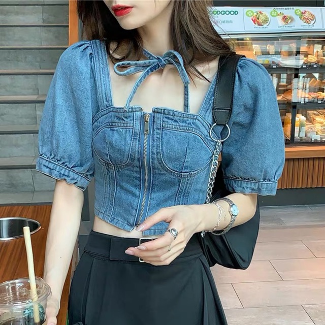 [SẴN BIG SIZE] Áo croptop jeans cá tính phong cách ulzzang | BigBuy360 - bigbuy360.vn
