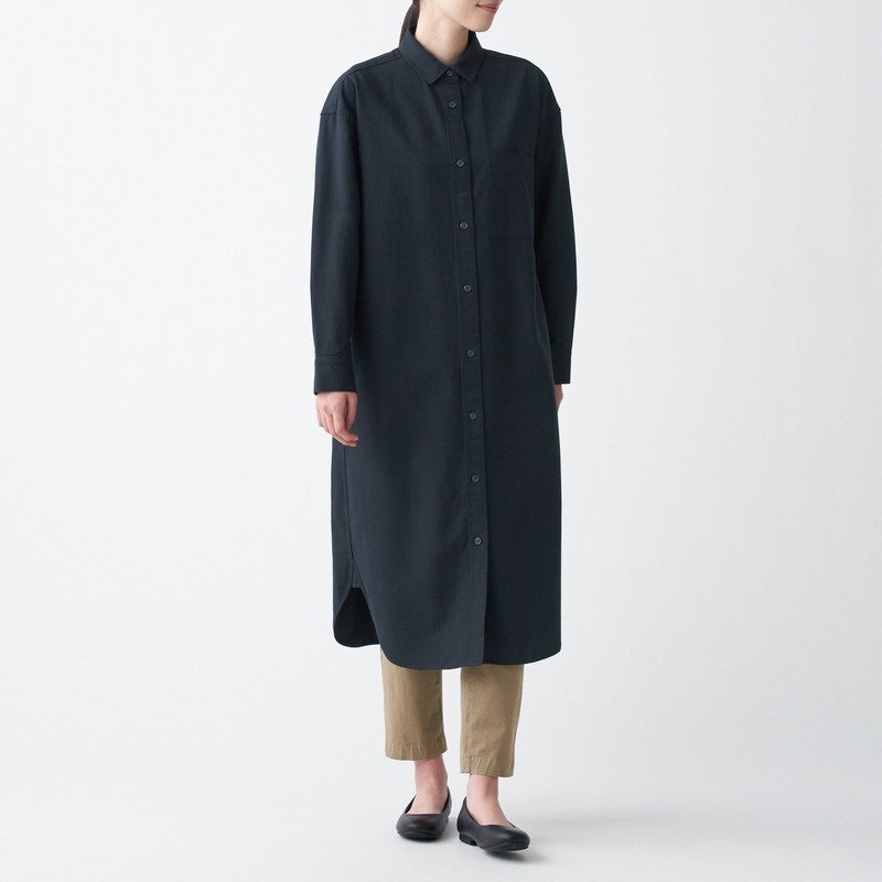 Muji Đầm Sơ Mi Vải Oxford Washed