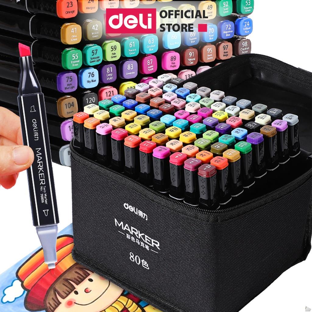 Bút màu dạ marker chuyên nghiệp Deli kèm túi vải họa cụ vẽ tranh cao cấp 30 / 40 / 60 / 80 màu .