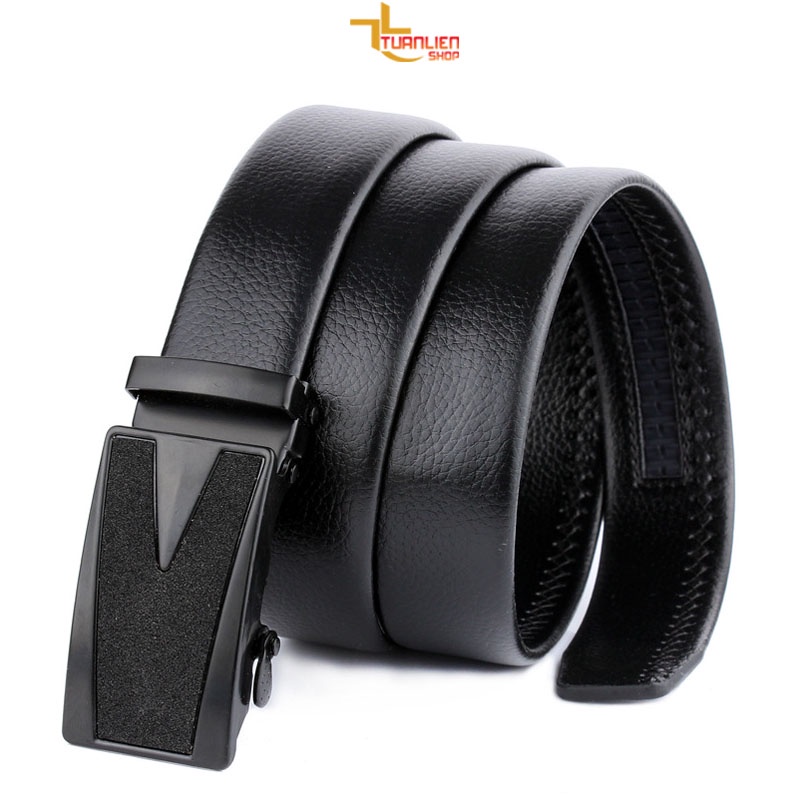 Thắt lưng nam da bò 2 lớp khóa tự động mặt chống gỉ thời trang.