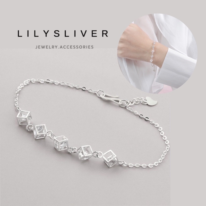 Lắc tay / Vòng tay bạc lập phương Lily chất liệu bạc ta full box