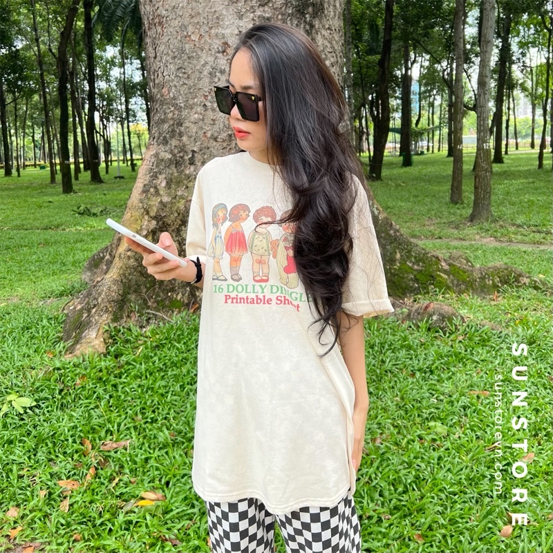 Áo thun tay lỡ form rộng oversize chất cotton mặc mát in hình 5 cô gái