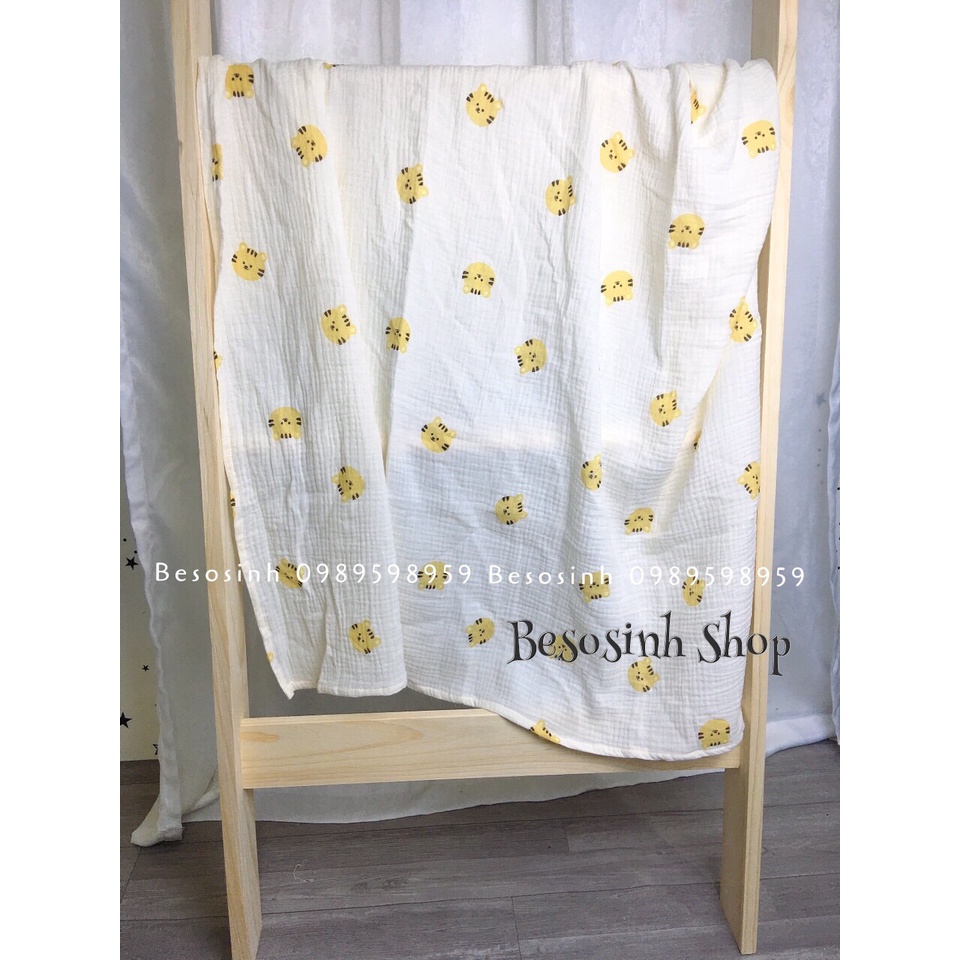 Combo chăn gối chăn ủ yếm khăn sữa xô muslin sơ sinh hổ vàng