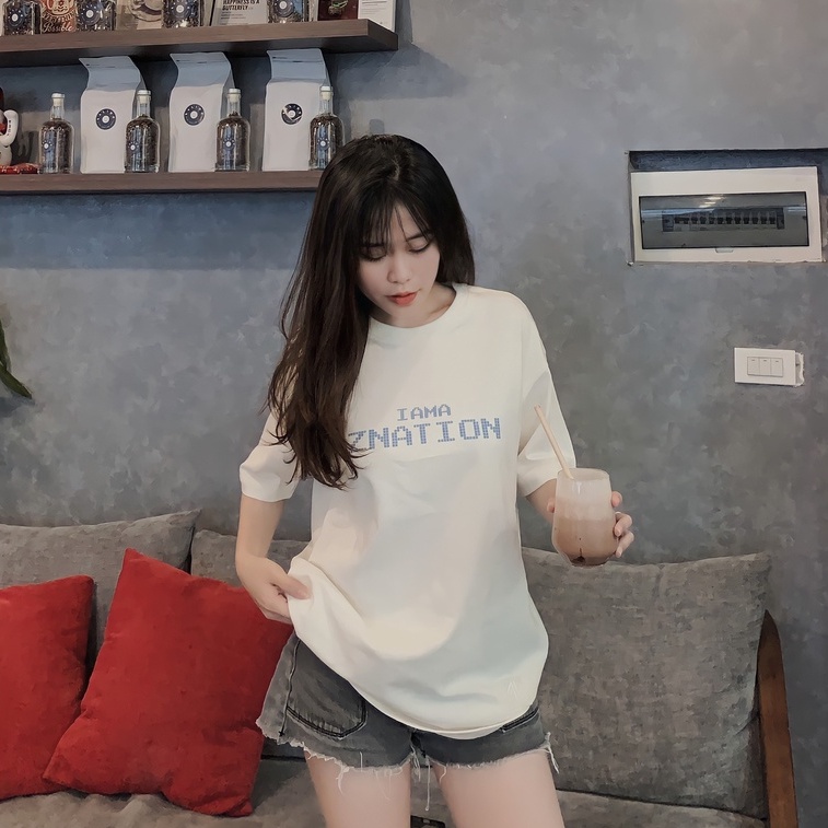 Áo Thun ZNATION Pixel Tee Unisex Oversize Màu Be
