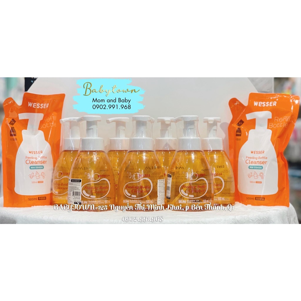 Nước rửa bình sữa/ cọ rửa bình Wesser chai/túi 500ML