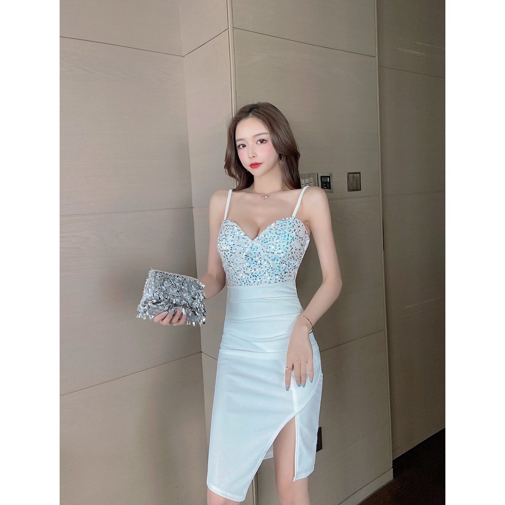 [Mã FASHIONGREEN94 giảm 10% tối đa 30K đơn 99K] Váy cúp ngực kim sa body Quảng Châu