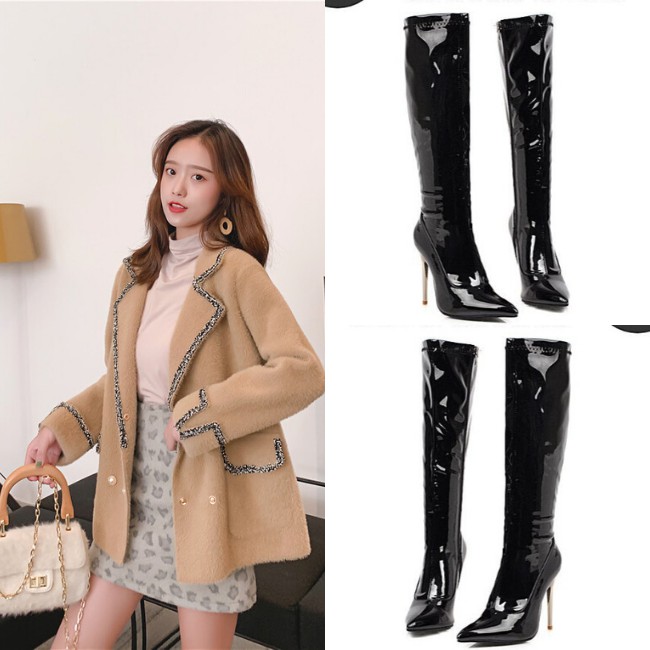 GIÀY BOOT GÓT NHỌN CỔ LỬNG DA BÓNG MÀU ĐEN GBCL-01B4