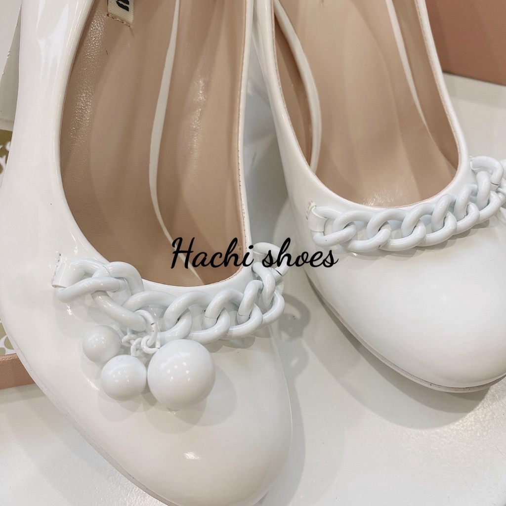 Giày cao gót trắng miumiu gót vuông cao 9cm mẫu hót fullbõx MX2021