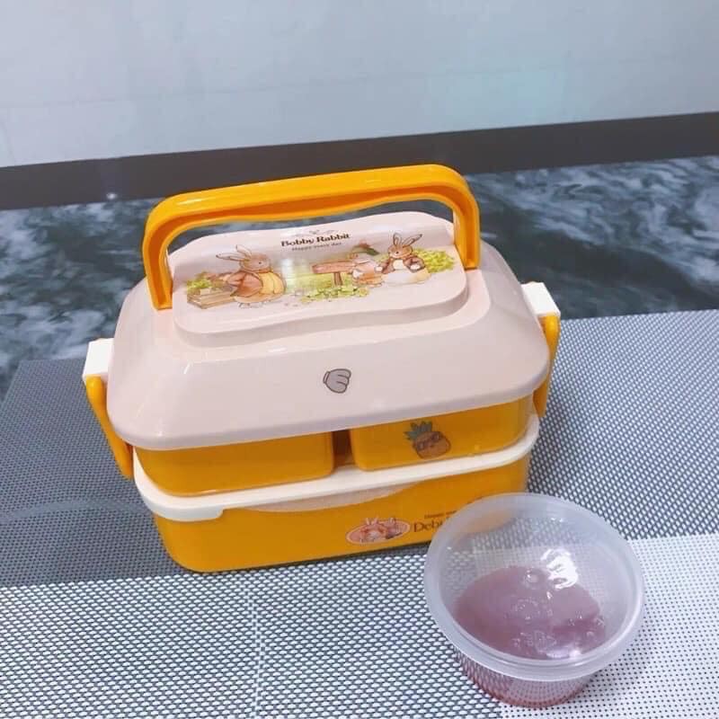 Hộp đựng cơm  Khay đựng cơm Bobby Rabit -  Đựng cơm 2 tầng 3 khay riêng biệt siêu đẹp