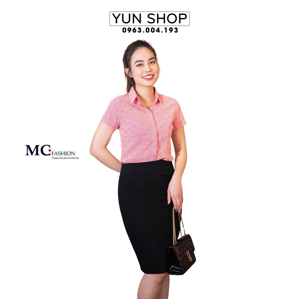 Aó Sơ Mi Nữ,Áo Sơ Mi Công Sở Kiểu Dáng Cộc Ngắn Tay Họa Tiết Sao Chuẩn Hãng MC Fashion A653