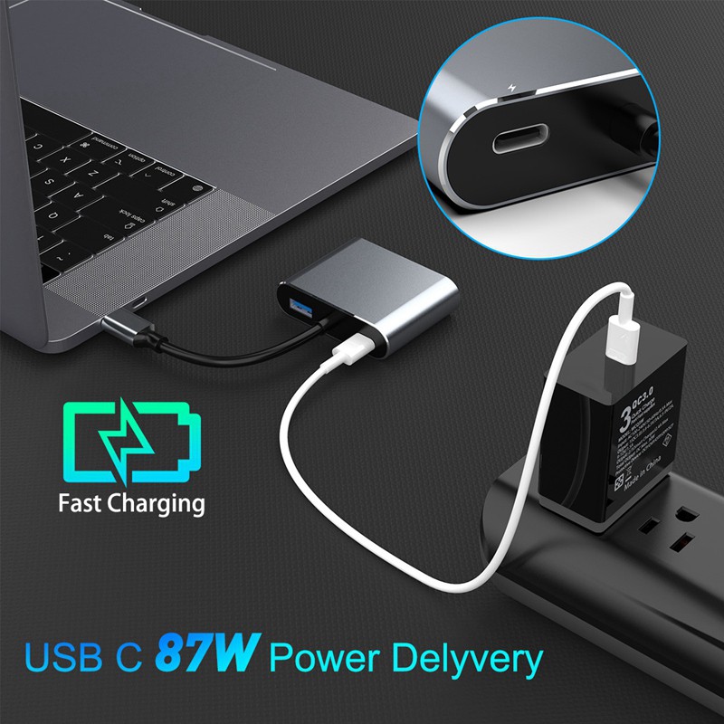 Đế Sạc Đa Năng 4 Trong 1 Usb C Sang Hdmi / Vga / Usb 3.0 / Pd Cho Macbook Hp Lenovo Surface