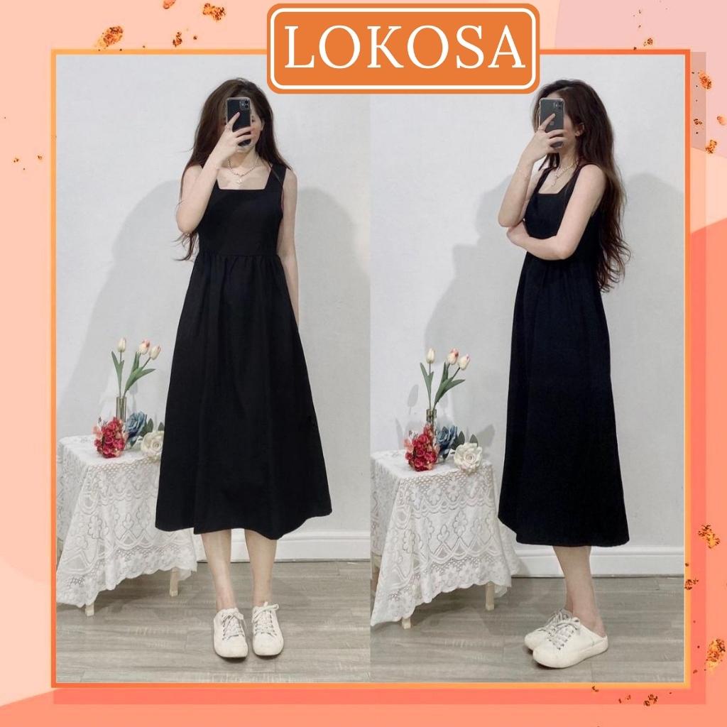 Đầm Công Sở LOKOSA Váy Dự tiệc đi chơi Thiết Kế Dáng Xòe Dài Hai Dây Hở Lưng Đẹp Màu Đen VD090 | BigBuy360 - bigbuy360.vn