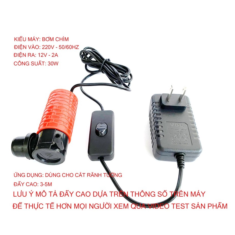 Bơm chìm mini 12v - 30w, Dùng bơm nước cắt rãnh tường