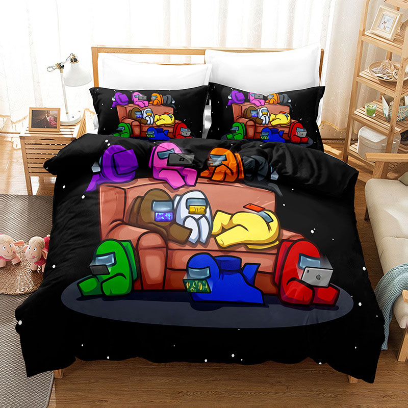 Among Us 3in1 Bedsheet Set Queen Size Bed Sheet Impostor Crewmate Double Home Bedroom Washable Bedsheet needs
