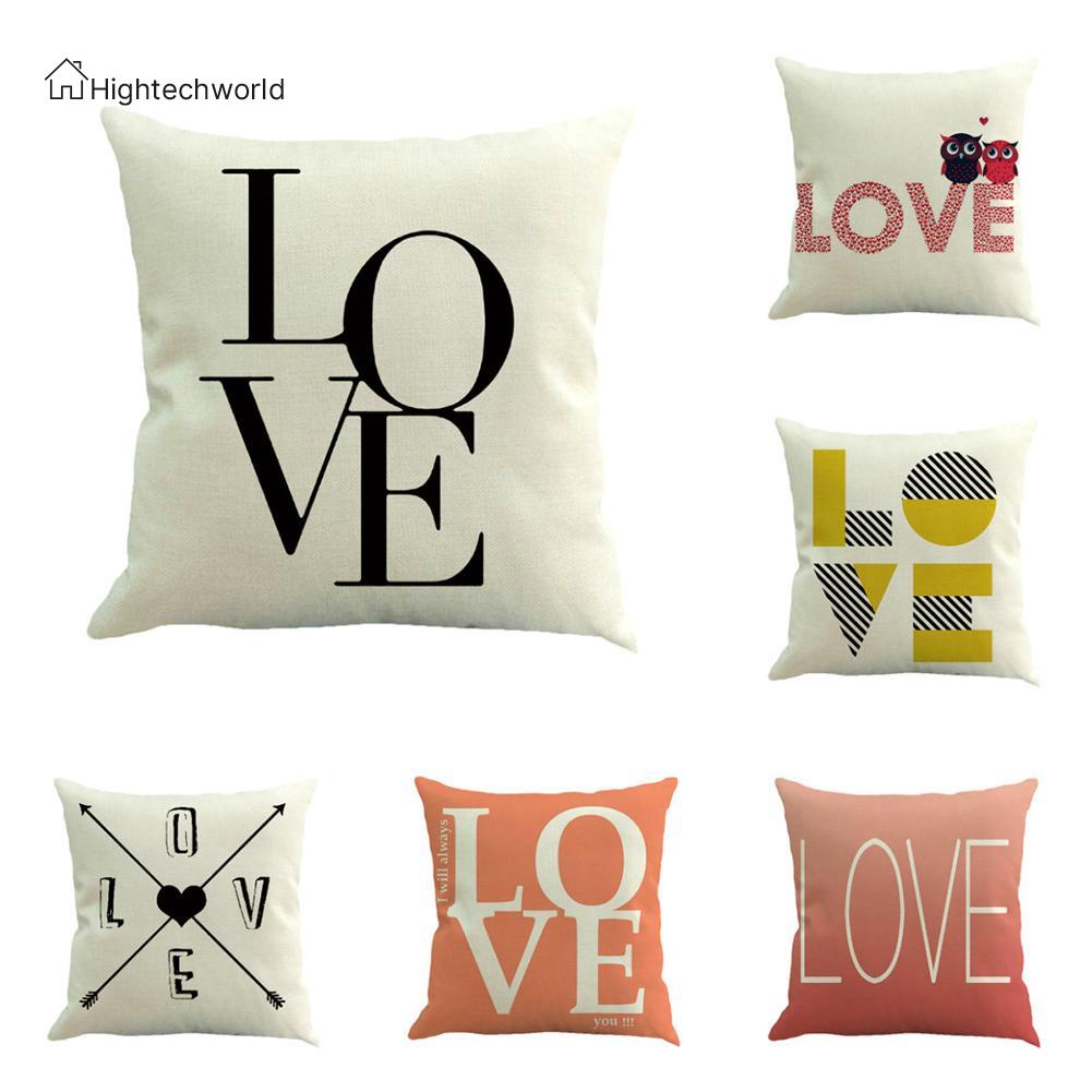 Hightechworld Linen Cushion Cover Love Throw Car Home Decor Pillow Case Valentines Day