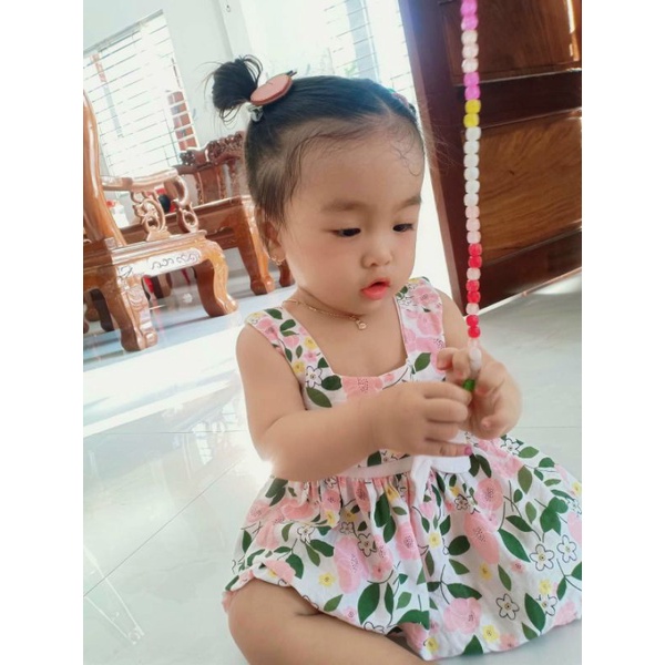 Bộ đũi hoa sát nách cổ vuông mềm mịn cho bé gái 5-25kg