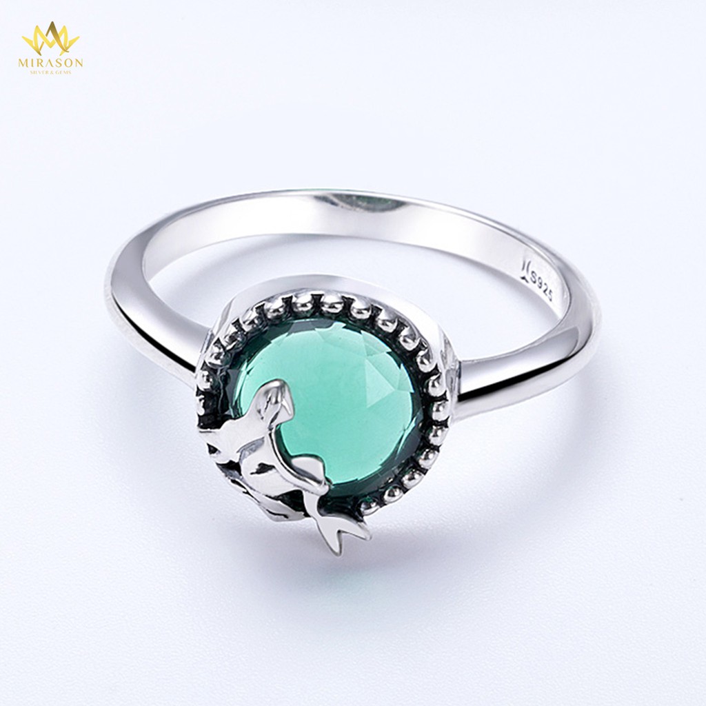 Nhẫn Bạc Nữ MIRASON Nàng Tiên Cá Ngồi Bên Đại Dương Xanh Sang Trọng MNH023 - Nhẫn Nữ Bạc 925 Cao Cấp