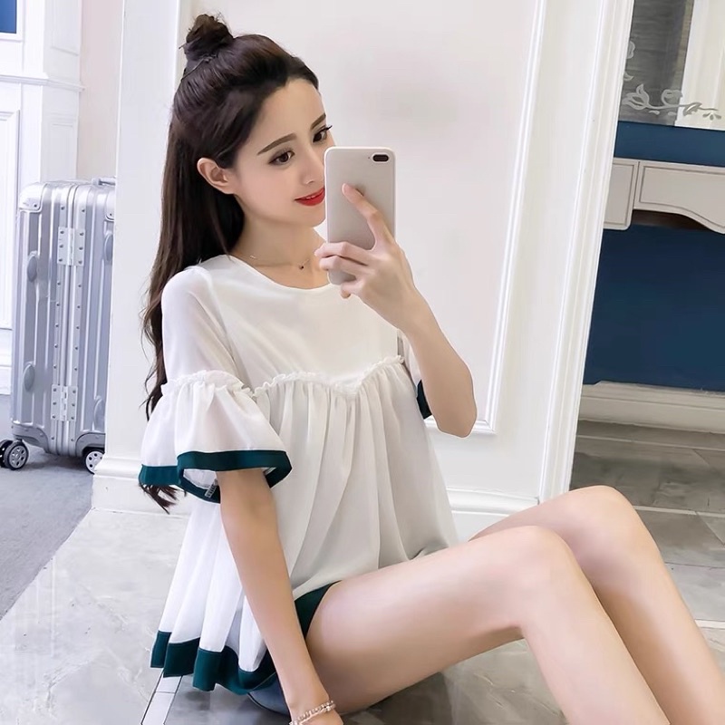 Sét áo bầu babby doll trắng hàn quốc và quần sooc bầu